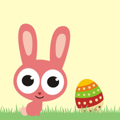 Easter Bunny with Easter egg, happy Easter postcard