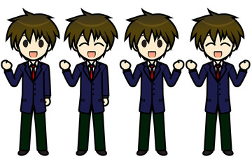 シンプルキャラクター　会話・表情イラスト集　高校生　男子　ガッツポーズ1