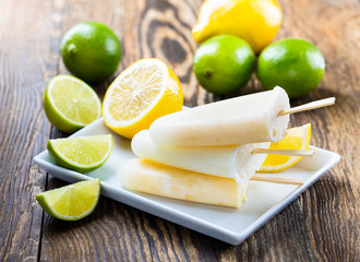Lime and lemon juice ice pops