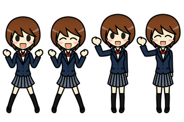 シンプルキャラクター　会話・表情イラスト集　高校生　女子　ガッツポーズ2