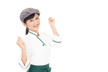 ガッツポーズのウェイトレス