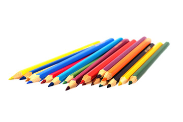 Colour pencils isolated on white background close up.