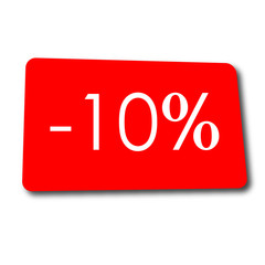 Icono plano -10% en rectangulo rojo con sombra