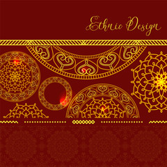 Golden mandalas with highlights. Vector background. Ethnic desig