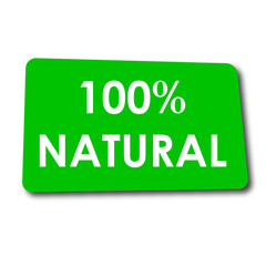 Icono plano 100% NATURAL en rectangulo verde con sombra
