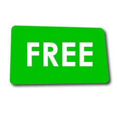 Icono plano FREE en rectangulo verde con sombra