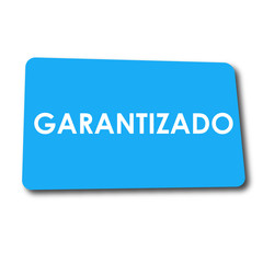 Icono plano GARANTIZADO en rectangulo azul con sombra