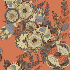 Seamless Floral Doodle Background Pattern with Leaves. Design  z