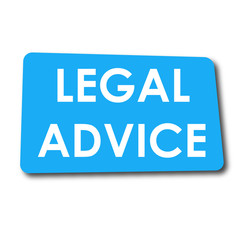 Icono plano LEGAL ADVICE en rectangulo azul con sombra