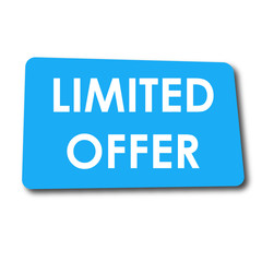 Icono plano LIMITED OFFER en rectangulo azul con sombra