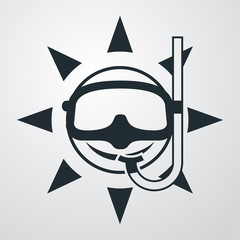 Icono plano sol con gafas de buceo en fondo degradado