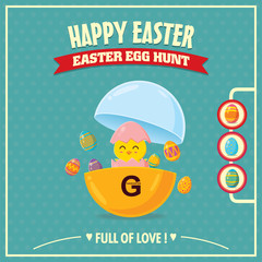 Obraz premium Vintage Easter Egg poster design with Easter little chick