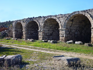 Fototapeta na wymiar arched construction of roman stadion in perge