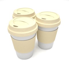 Three paper coffee cups