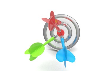 Three multicolor arrows darts in center.