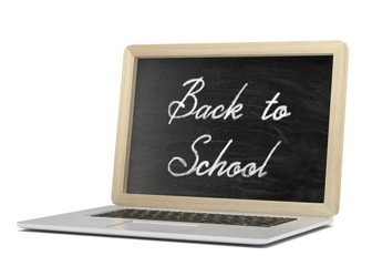 Obraz premium Laptop with chalkboard, back to school, education concept