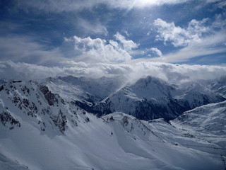 Fototapeta na wymiar winter mountain panorama of st. anton am arlberg