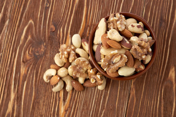 Mix nuts  on wooden background