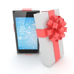 Smartphone in gift box. Isolated on white background