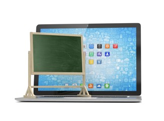  Laptop with chalkboard, online education concept