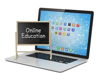  Laptop with chalkboard, online education concept