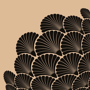 A Japanese Style Corner Ornament, With A Bouquet Of Scales Flowers Pattern In A Cream And Black Palette