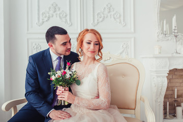 Bride and groom in wedding studio photo session © EdNurg