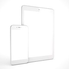Tablet and smartphone on a white.