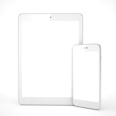 Tablet and smartphone on a white.