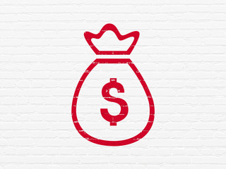 Currency concept: Money Bag on wall background