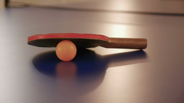 Racquet from tables tennis or ping pong on the table