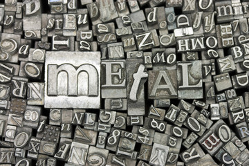 Close up of typeset letters with the word Metal