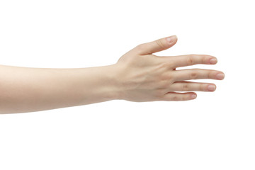 young woman right hand counting five isolated  on a white isolated background
