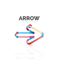 Linear arrow abstract logo, connected multicolored segments of lines in directional pointer figure