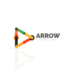 Linear arrow abstract logo, connected multicolored segments of lines in directional pointer figure