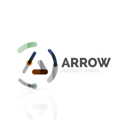 Linear arrow abstract logo, connected multicolored segments of lines in directional pointer figure