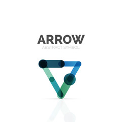 Linear arrow abstract logo, connected multicolored segments of lines in directional pointer figure