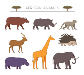 Outline african animals. Linear african animals.
