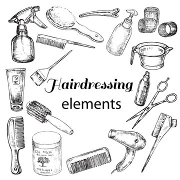 Hand Drawn Set Hairdressing Elements