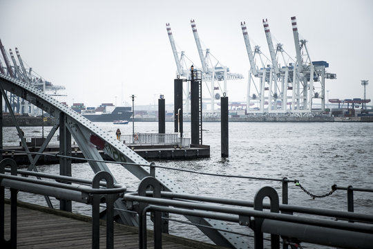 View of Hamburg harbor from St. Pauli district, Germany