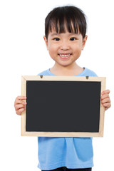 Asian Little Chinese Girl Holding a Blackboard