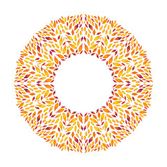 Round ornamental frame of leaves in a watercolor style. Decorative and stylized floral natural pattern on the white background. Ecology, boho style, romantic and beautiful. Smooth color transitions.