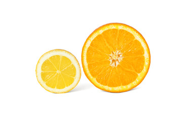 Orange with Lemon fruit isolated on white