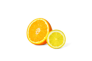 Orange with Lemon fruit isolated on white