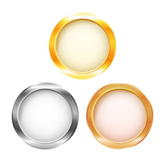 Three blank prize medals, vector illustration