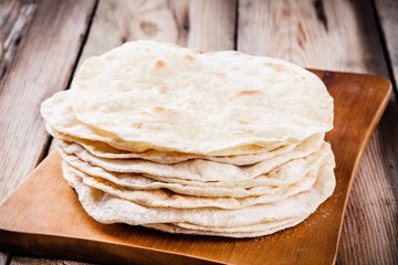 Stack of homemade wheat tortillas