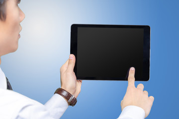 High resolution businessman holding digital tablet