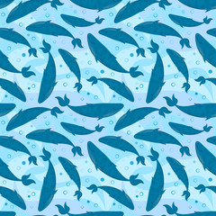 Seamless pattern with whales, vector illustration
