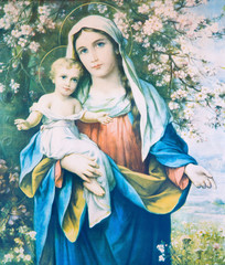 Naklejki  Madonna z dzieckiem w kwiatach.