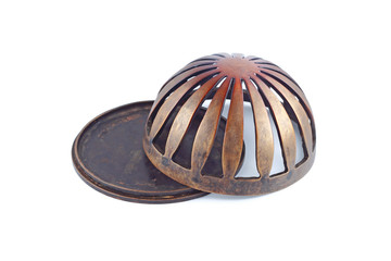 Brass mosquito coil cover isolated on white